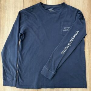 Vineyard Vines XL Navy Long Sleeve Whale Logo Tee Pocket Casual Cotton
